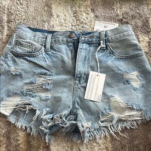 Pink Lily Light Blue Distressed Jean Shorts